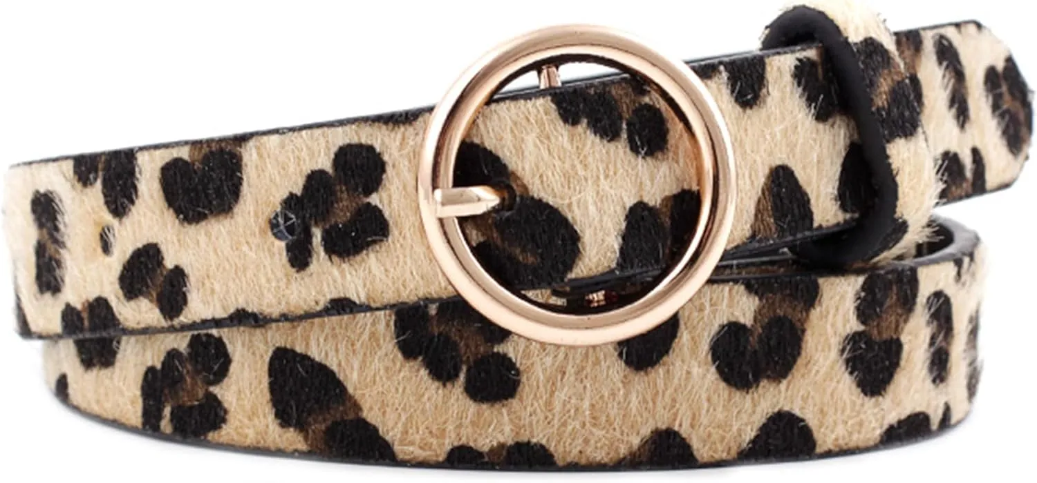Kiench Women's Leather Belts with Ring Buckle Animal Print Jeans Dress Pants Skinny Belts