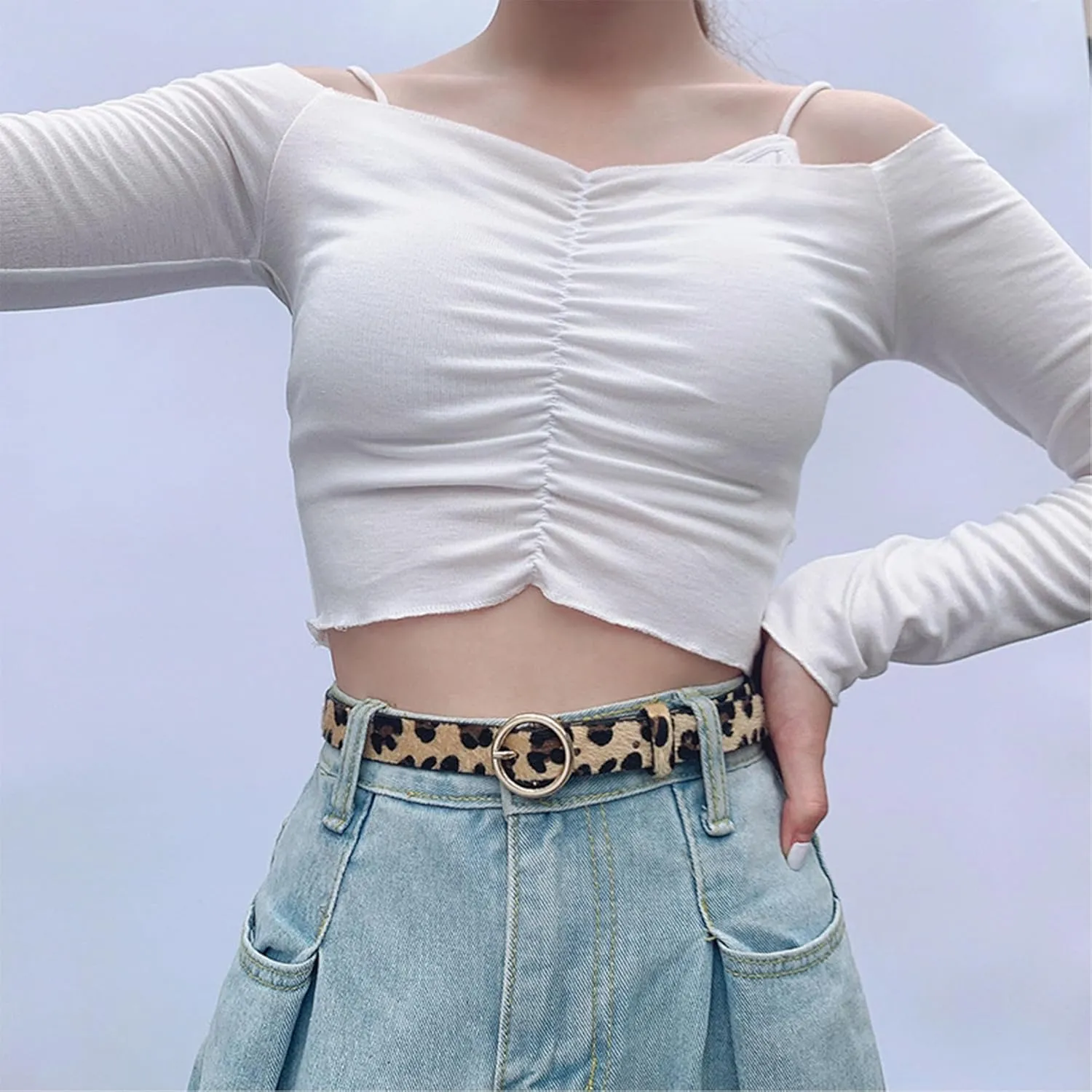 Kiench Women's Leather Belts with Ring Buckle Animal Print Jeans Dress Pants Skinny Belts