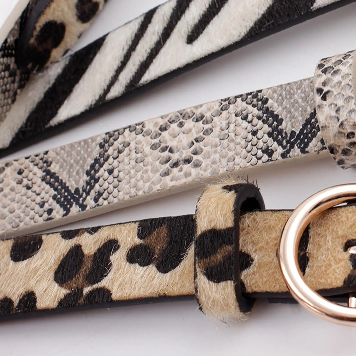 Kiench Women's Leather Belts with Ring Buckle Animal Print Jeans Dress Pants Skinny Belts