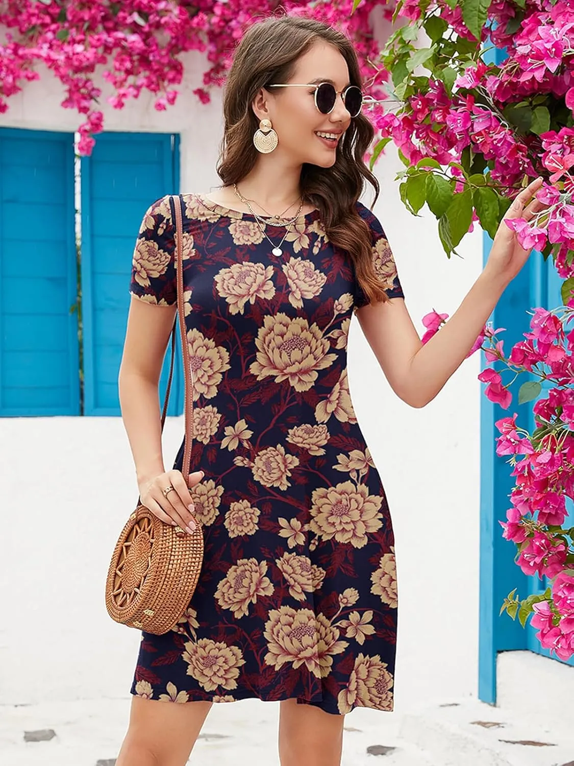 KORSIS Summer Dresses for Women Casual T-Shirt Short Sleeve Dresses Swing Flowy Beach Vacation Sundress with Pockets (S-3XL)