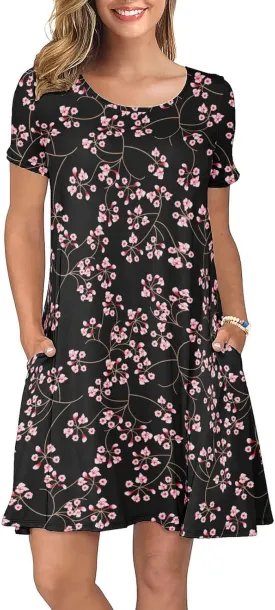 KORSIS Summer Dresses for Women Casual T-Shirt Short Sleeve Dresses Swing Flowy Beach Vacation Sundress with Pockets (S-3XL)