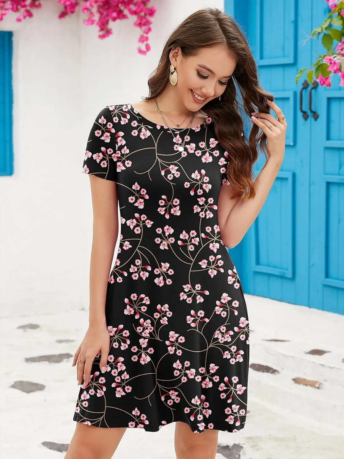 KORSIS Summer Dresses for Women Casual T-Shirt Short Sleeve Dresses Swing Flowy Beach Vacation Sundress with Pockets (S-3XL)