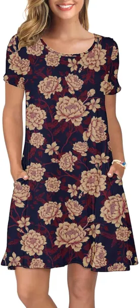 KORSIS Summer Dresses for Women Casual T-Shirt Short Sleeve Dresses Swing Flowy Beach Vacation Sundress with Pockets (S-3XL)