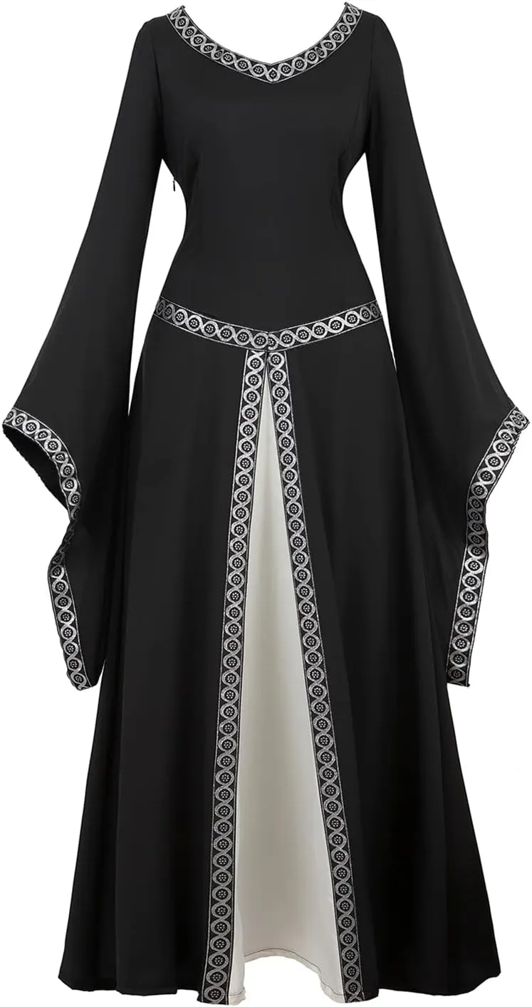 Lehauya Womens Renaissance Costumes Medieval Irish Dress Victorian Retro Gown Cosplay Long Dress