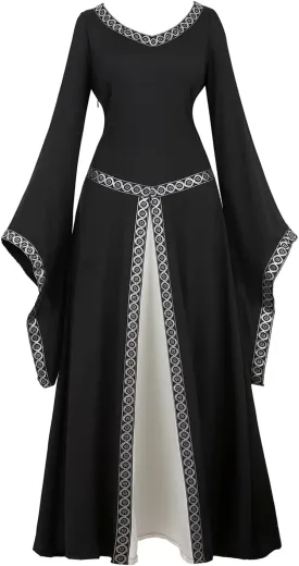 Lehauya Womens Renaissance Costumes Medieval Irish Dress Victorian Retro Gown Cosplay Long Dress
