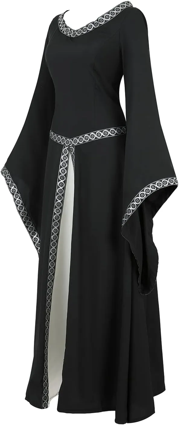Lehauya Womens Renaissance Costumes Medieval Irish Dress Victorian Retro Gown Cosplay Long Dress