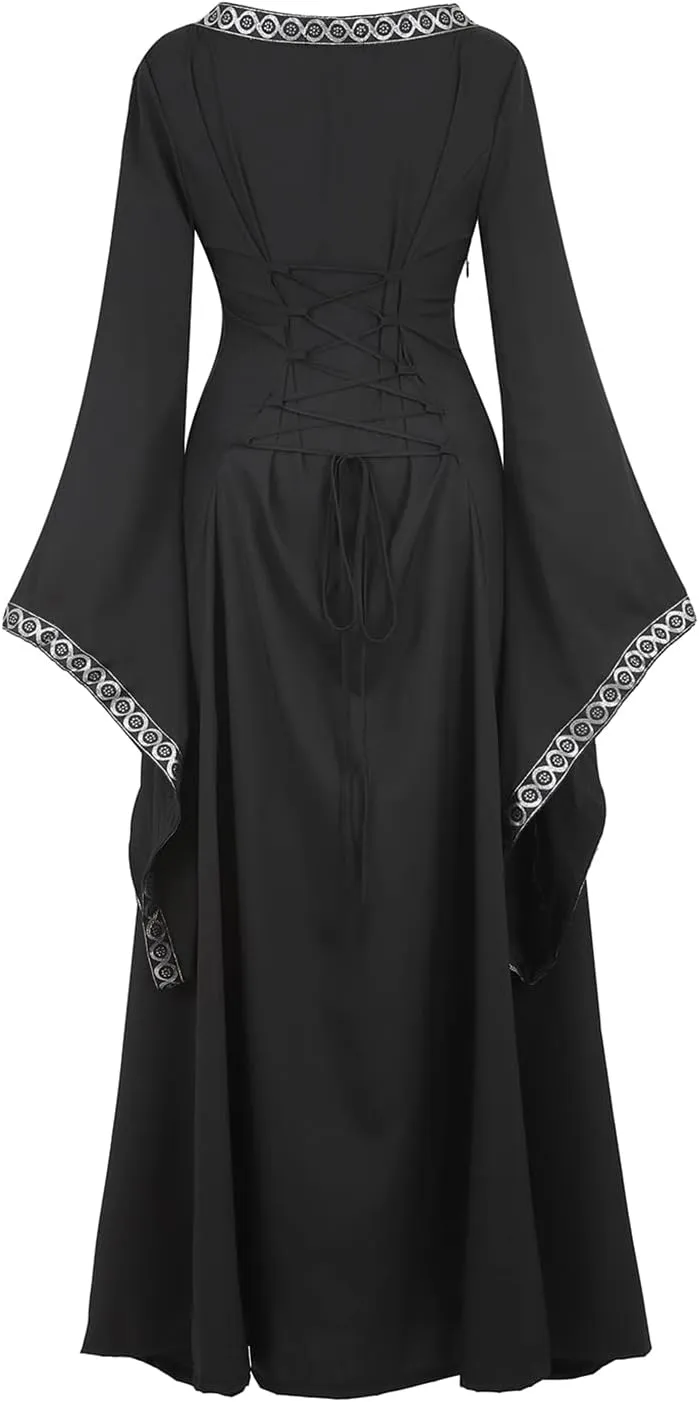 Lehauya Womens Renaissance Costumes Medieval Irish Dress Victorian Retro Gown Cosplay Long Dress