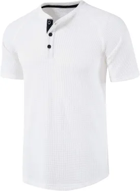 LOCALMODE Men's Casual Crew Neck Long Sleeve T Shirts of Waffle Henley