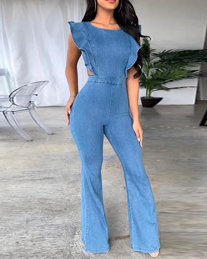 Low Back Denim Jumpsuit