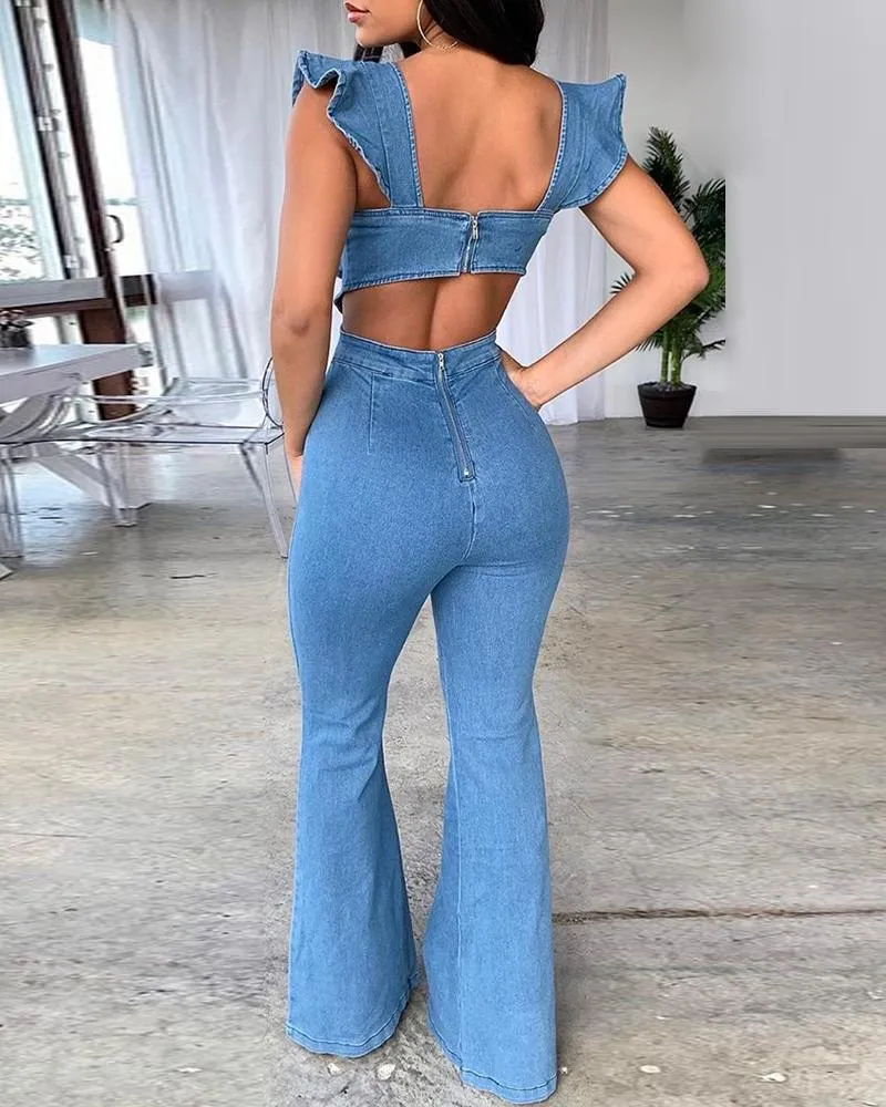 Low Back Denim Jumpsuit