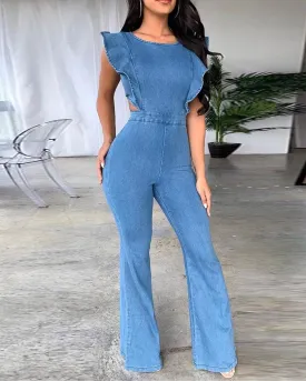 Low Back Denim Jumpsuit