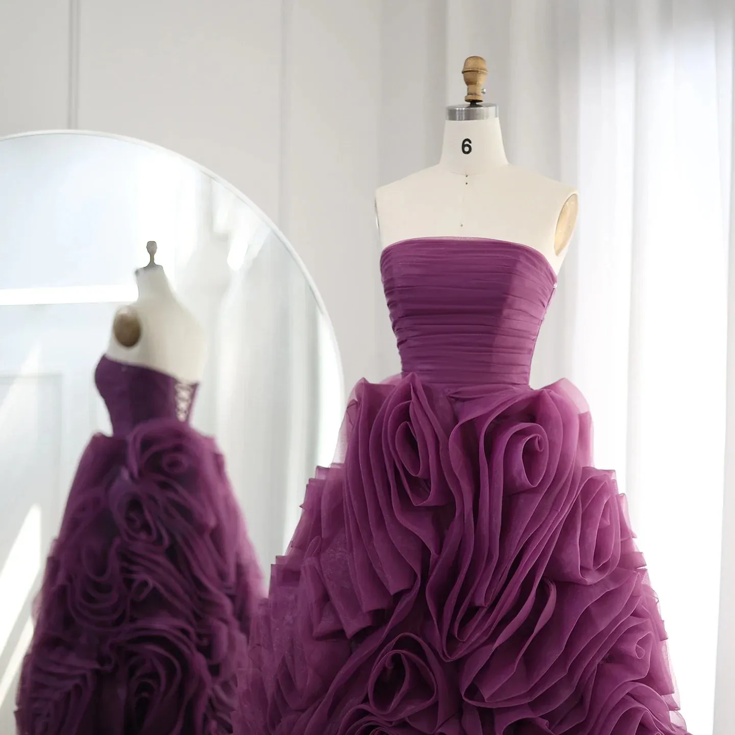 Luxury 3D Rose Flower Purple Strapless Evening Dress SS343