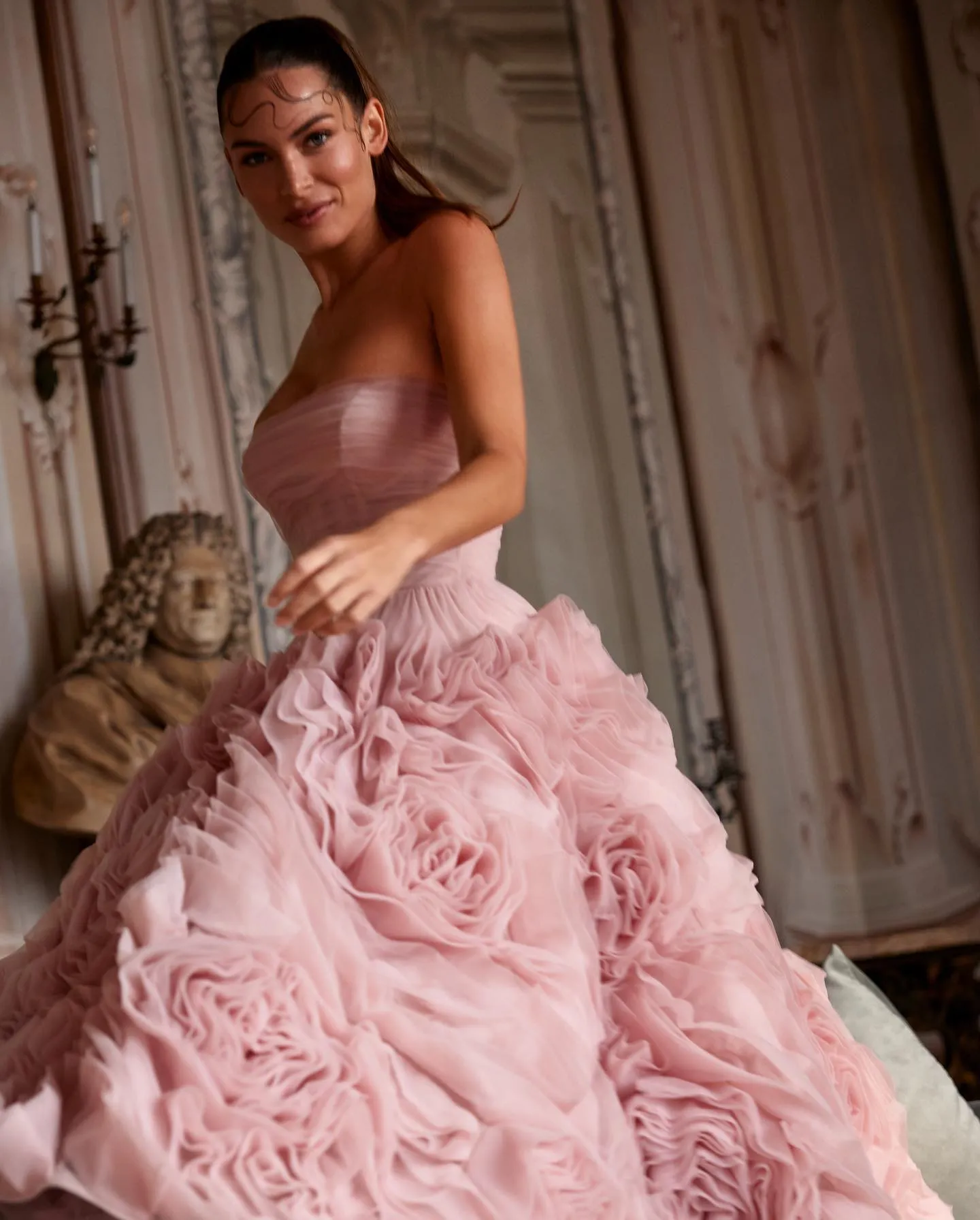 Luxury 3D Rose Flower Purple Strapless Evening Dress SS343