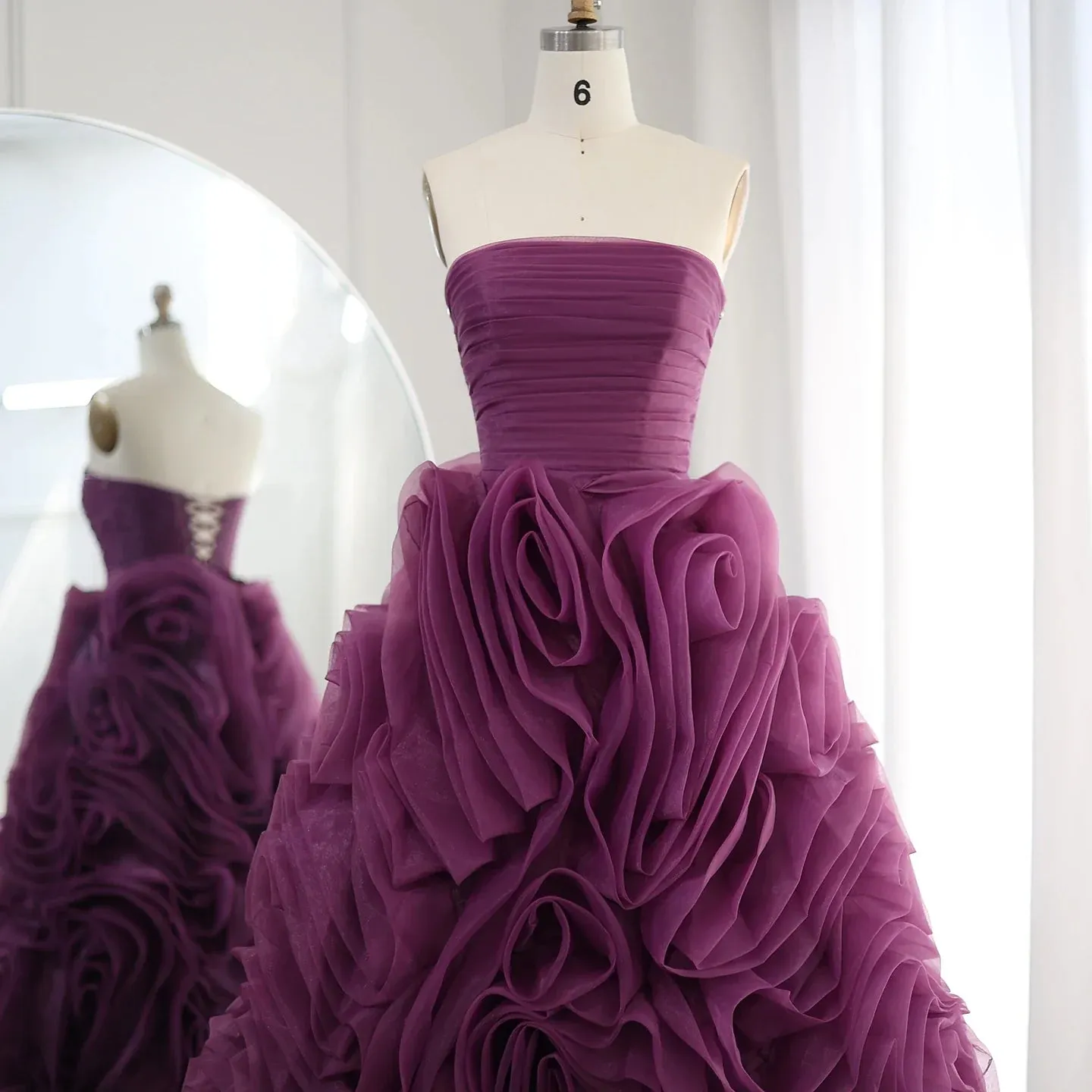 Luxury 3D Rose Flower Purple Strapless Evening Dress SS343