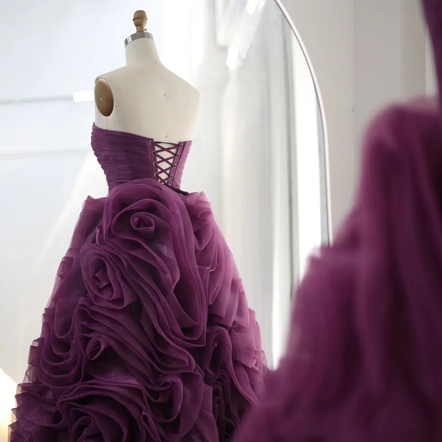 Luxury 3D Rose Flower Purple Strapless Evening Dress SS343