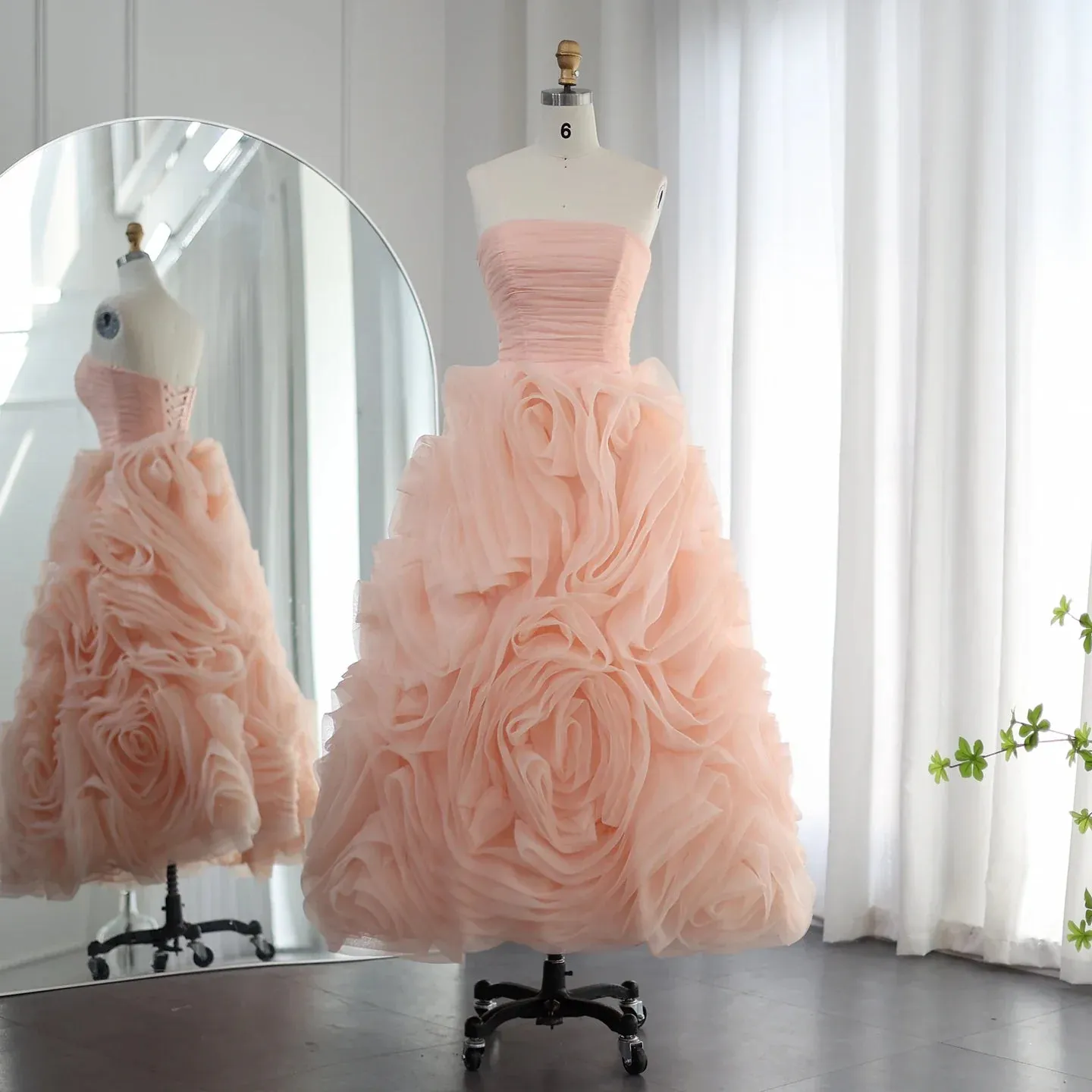 Luxury 3D Rose Flower Purple Strapless Evening Dress SS343