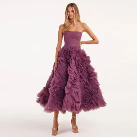Luxury 3D Rose Flower Purple Strapless Evening Dress SS343