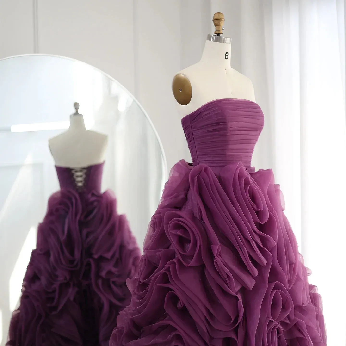 Luxury 3D Rose Flower Purple Strapless Evening Dress SS343