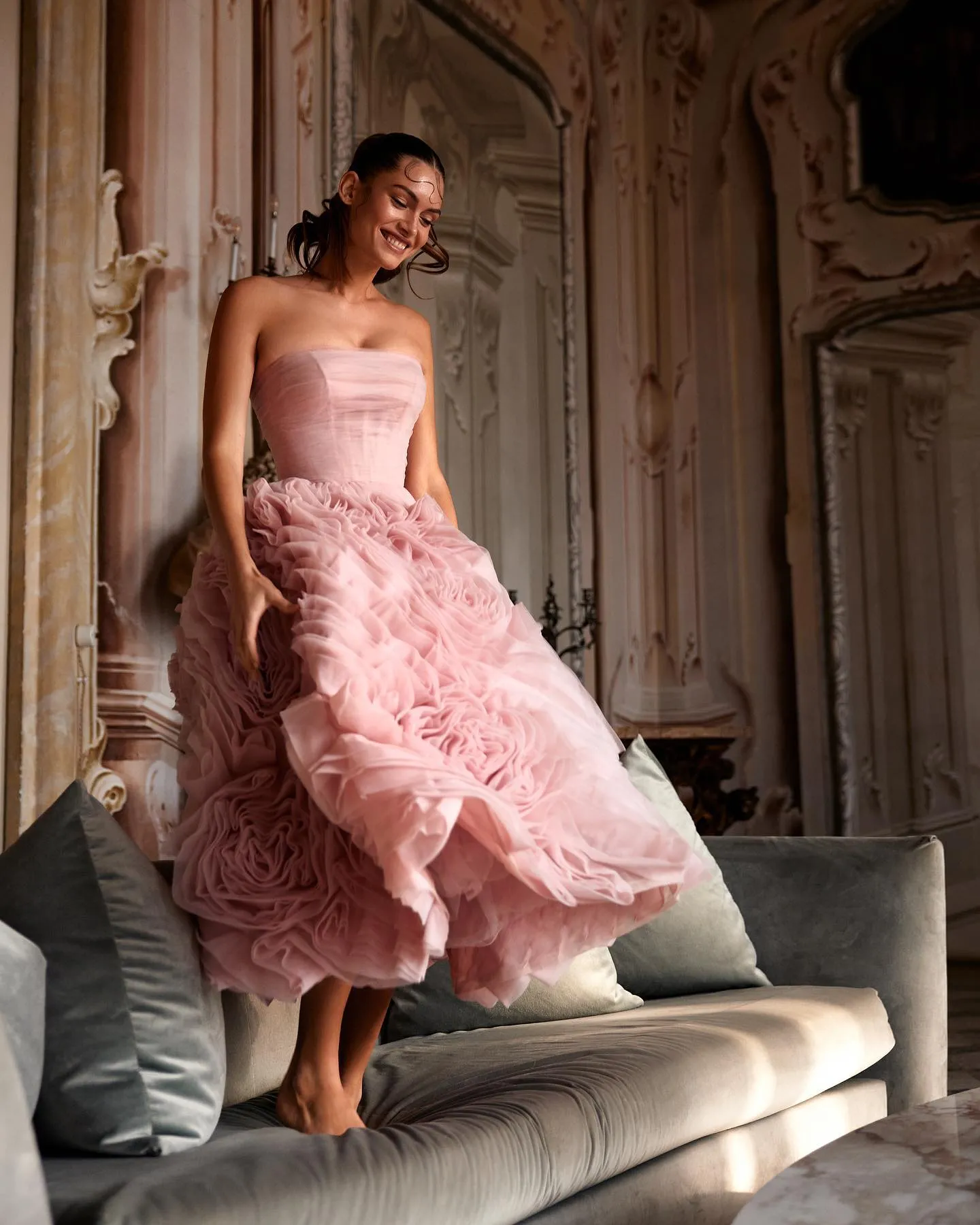 Luxury 3D Rose Flower Purple Strapless Evening Dress SS343