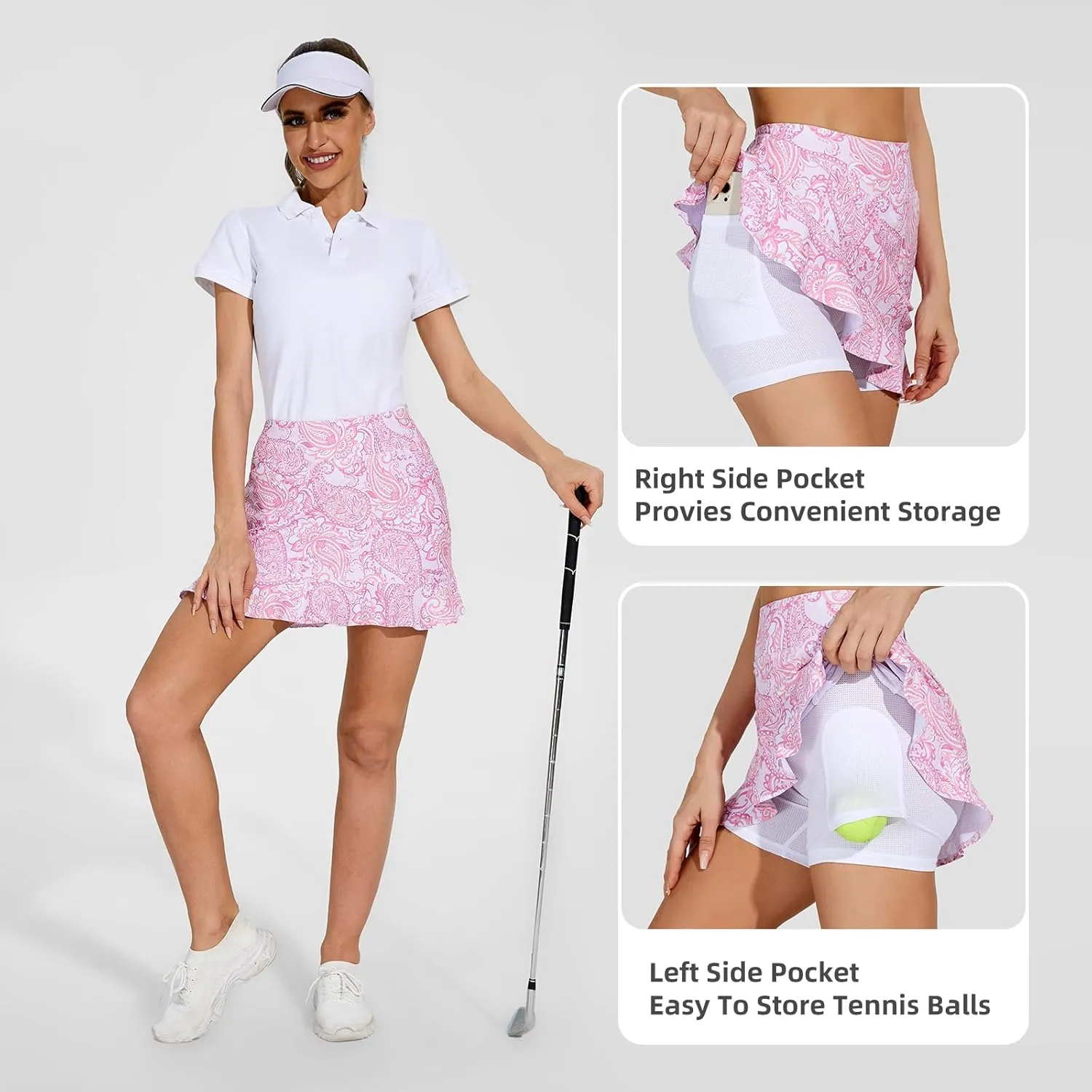 M MOTEEPI Tennis Skirt with Shorts Golf Skorts for Women Dressy Pickleball Skort Golf Outfits Clothes Athletic Skirts
