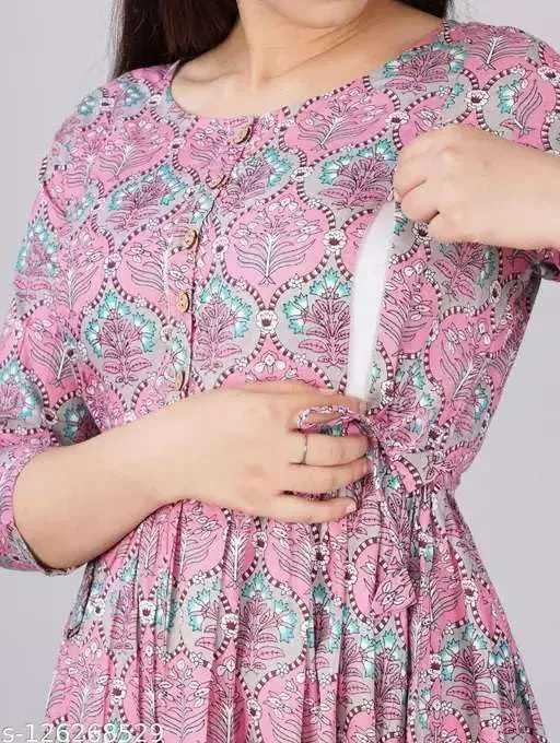 MAGHMAWomen's Maternity Dress Kurti for Pregnancy Women with Breastfeeding Dress with Floral Maternity
