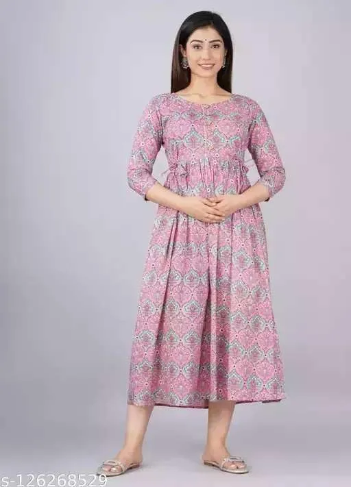 MAGHMAWomen's Maternity Dress Kurti for Pregnancy Women with Breastfeeding Dress with Floral Maternity