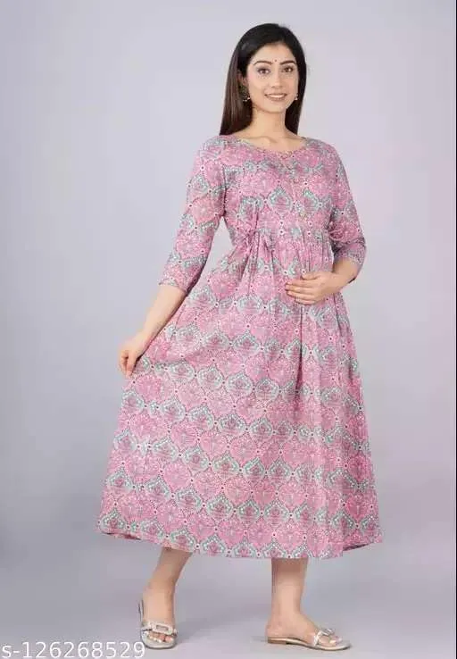 MAGHMAWomen's Maternity Dress Kurti for Pregnancy Women with Breastfeeding Dress with Floral Maternity