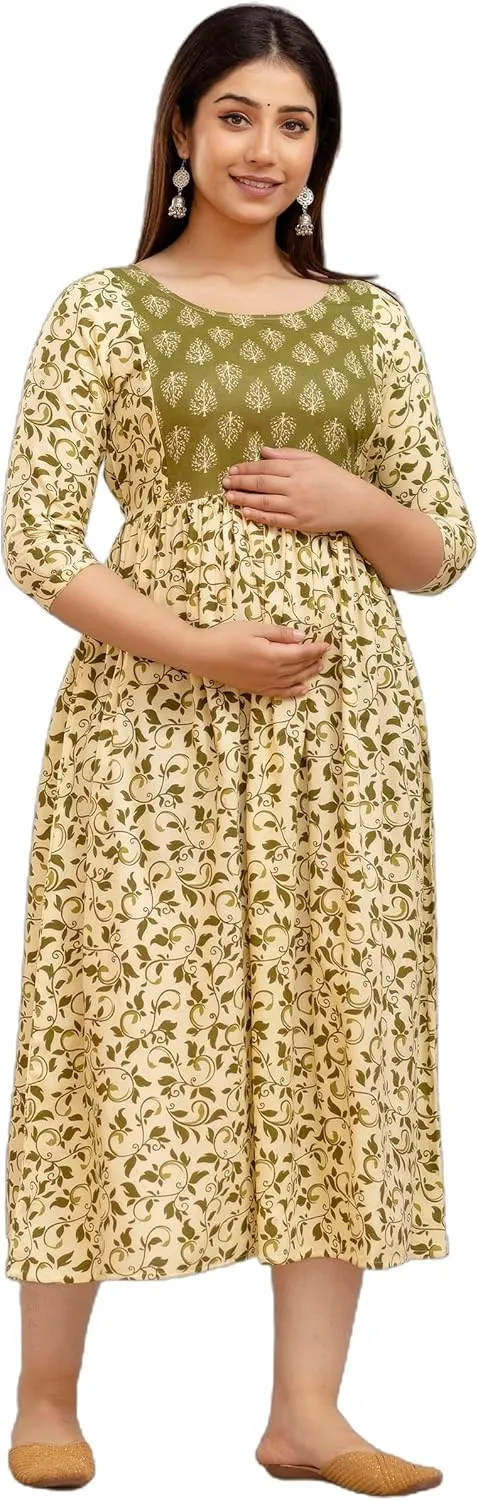 MAGHMAWomen's Maternity Dress Kurti for Pregnancy Women with Breastfeeding Dress with Floral Maternity