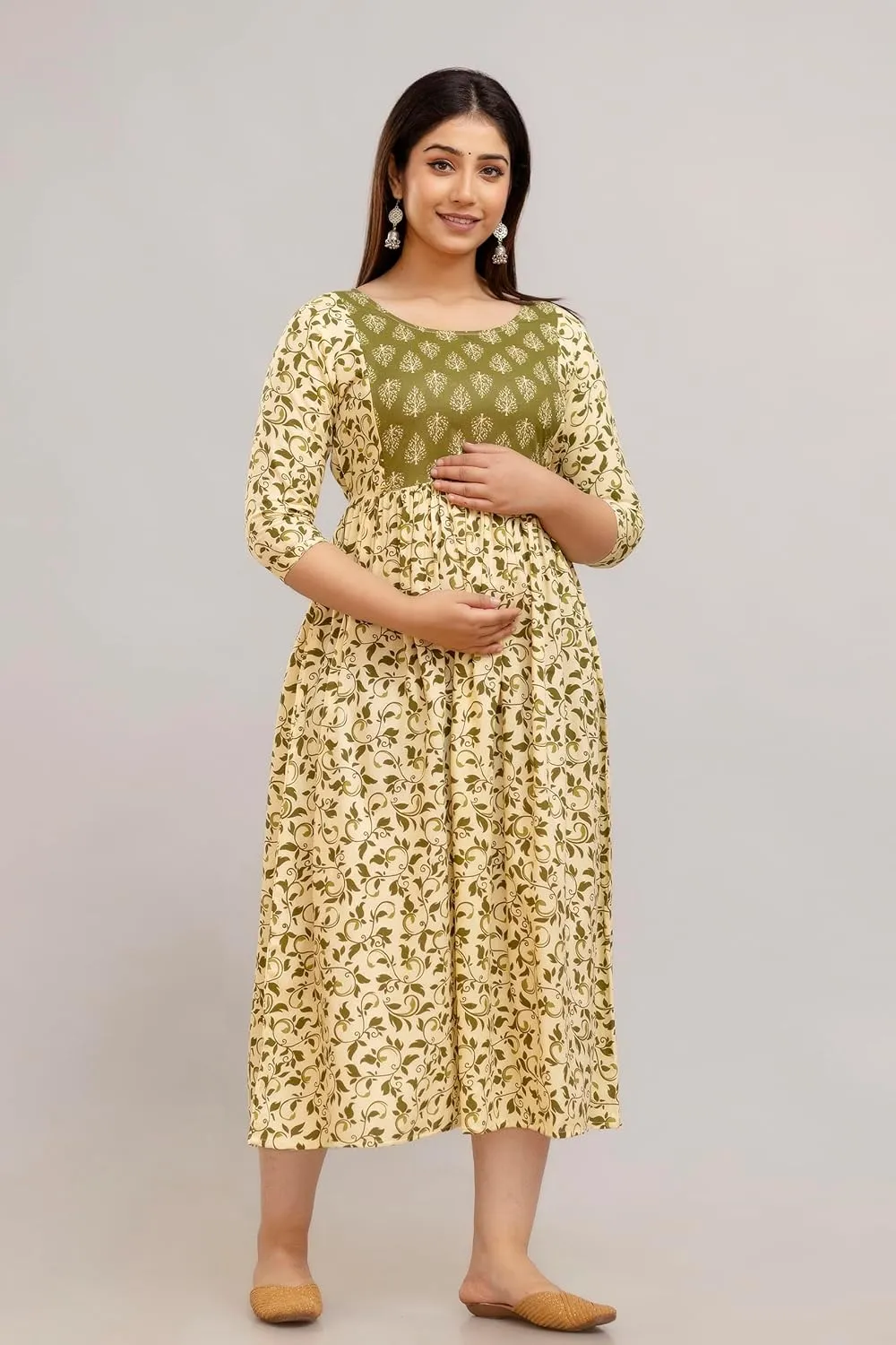 MAGHMAWomen's Maternity Dress Kurti for Pregnancy Women with Breastfeeding Dress with Floral Maternity