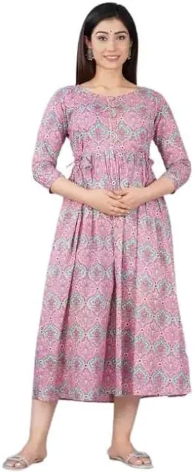 MAGHMAWomen's Maternity Dress Kurti for Pregnancy Women with Breastfeeding Dress with Floral Maternity