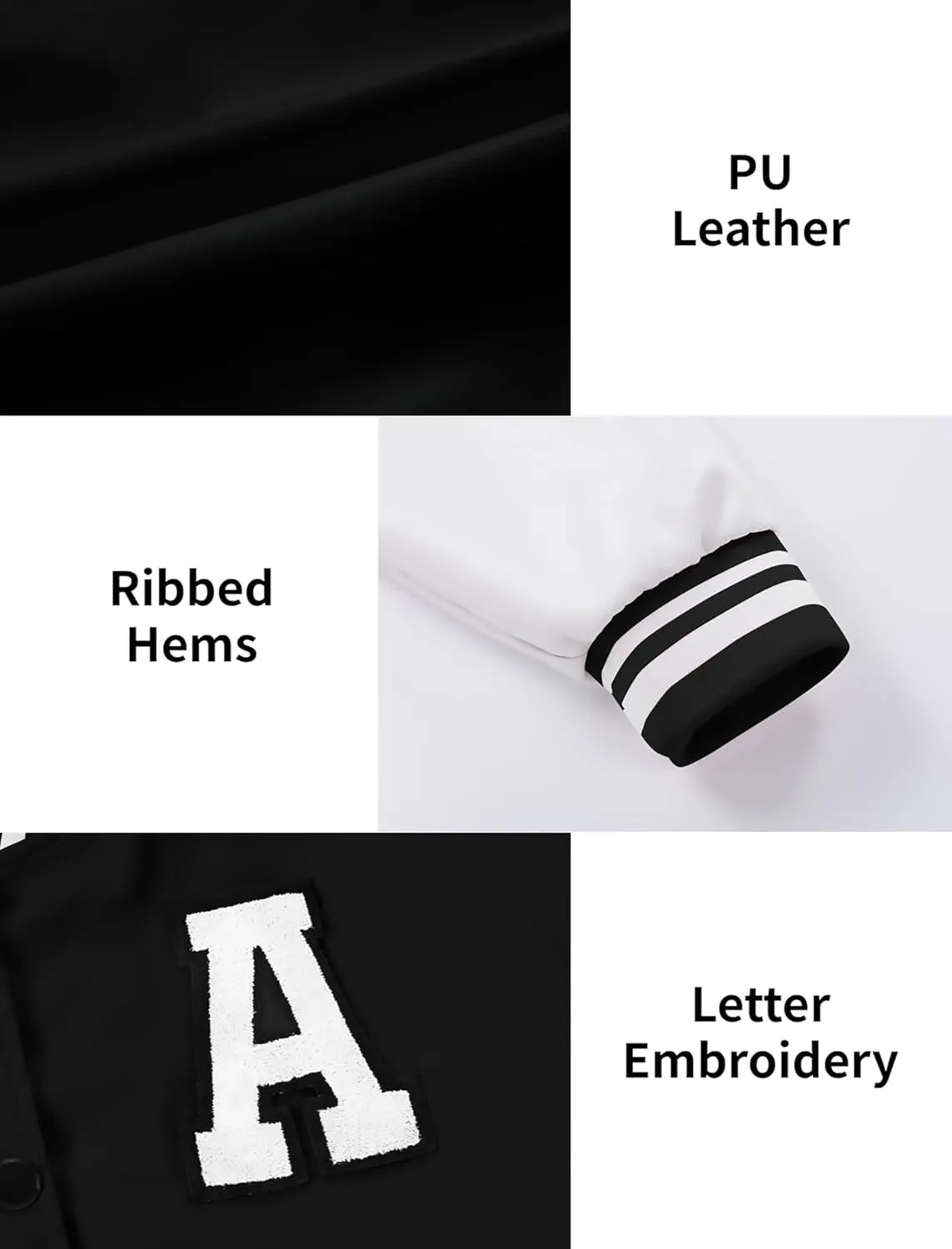 Mebius Girls Varsity Jacket Kids Leather Letterman Baseball Outerwear Stripe Trim Contrast Sleeve School Coats