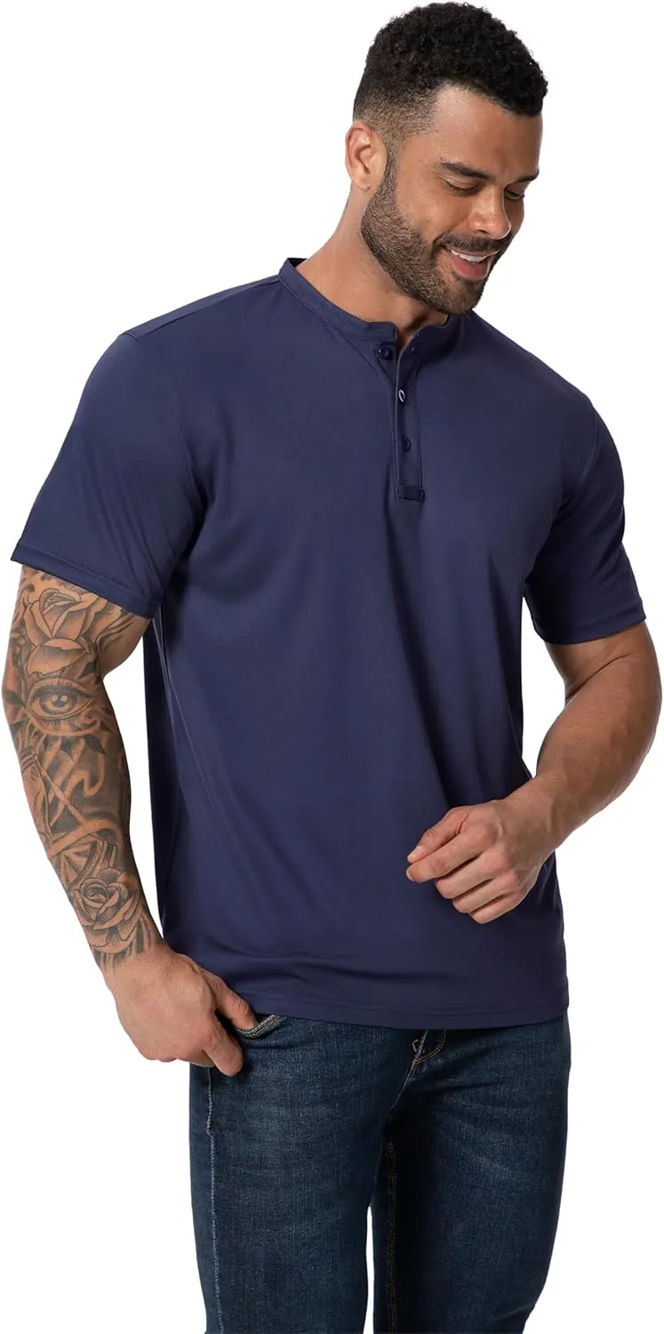 Men Henley Shirts Long Sleeve Polo Shirt Basic Tee Casual T-Shirt Button Collared Lightweight Quick Dry Top