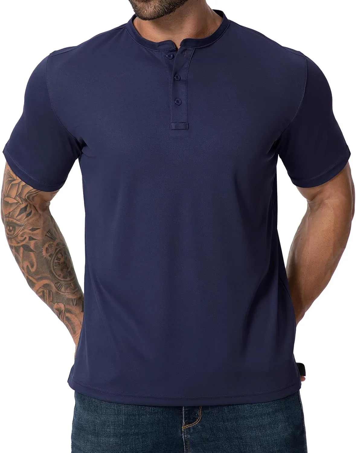 Men Henley Shirts Long Sleeve Polo Shirt Basic Tee Casual T-Shirt Button Collared Lightweight Quick Dry Top