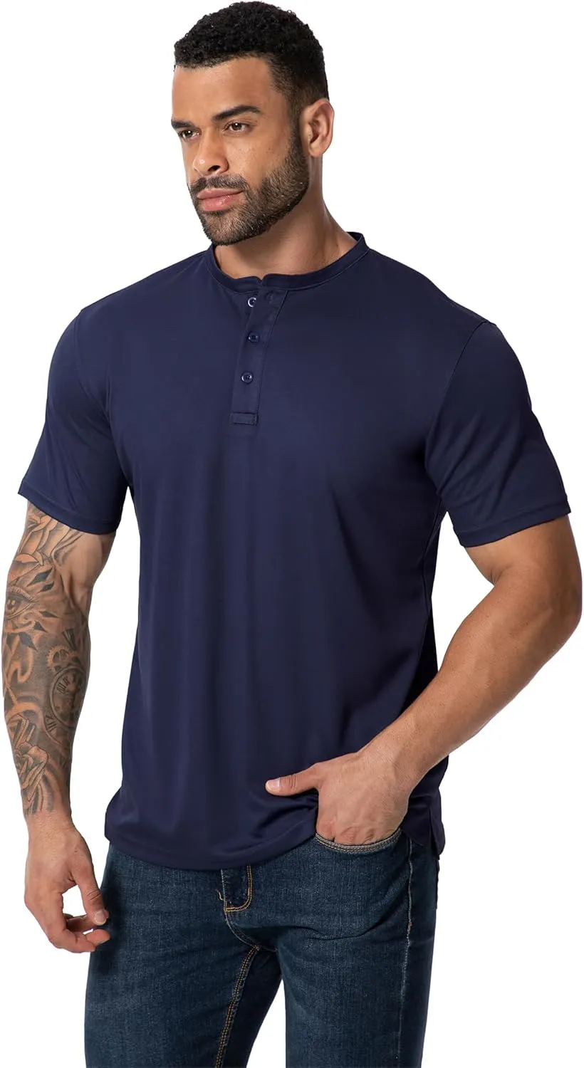Men Henley Shirts Long Sleeve Polo Shirt Basic Tee Casual T-Shirt Button Collared Lightweight Quick Dry Top