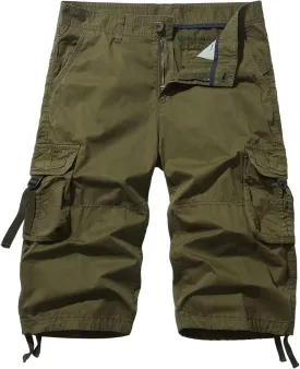 Men's Cargo Shorts 3/4 Cotton Relaxed Fit Below Knee Capri Cargo Pants