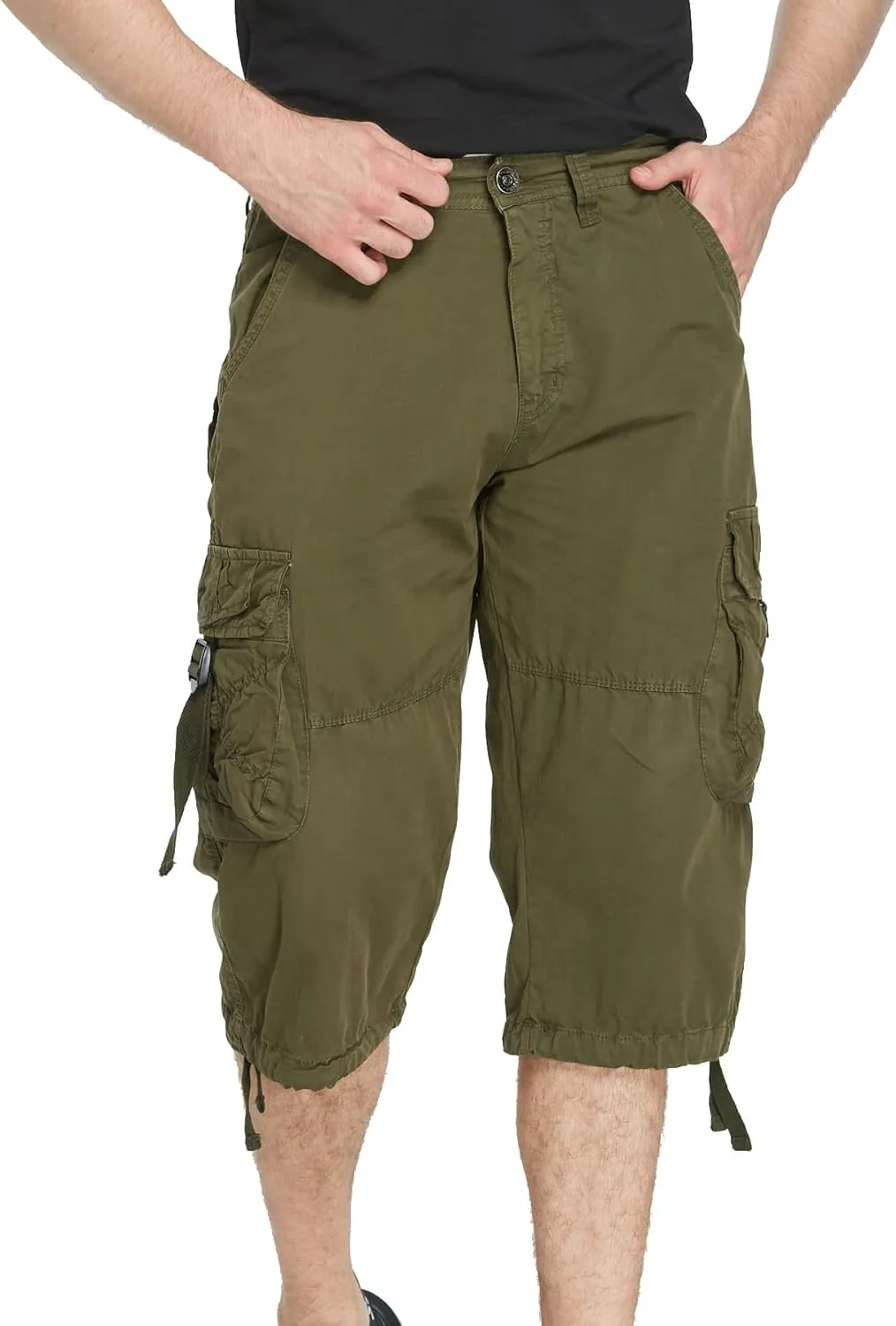 Men's Cargo Shorts 3/4 Cotton Relaxed Fit Below Knee Capri Cargo Pants