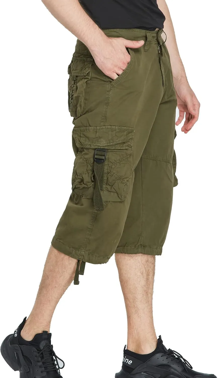 Men's Cargo Shorts 3/4 Cotton Relaxed Fit Below Knee Capri Cargo Pants