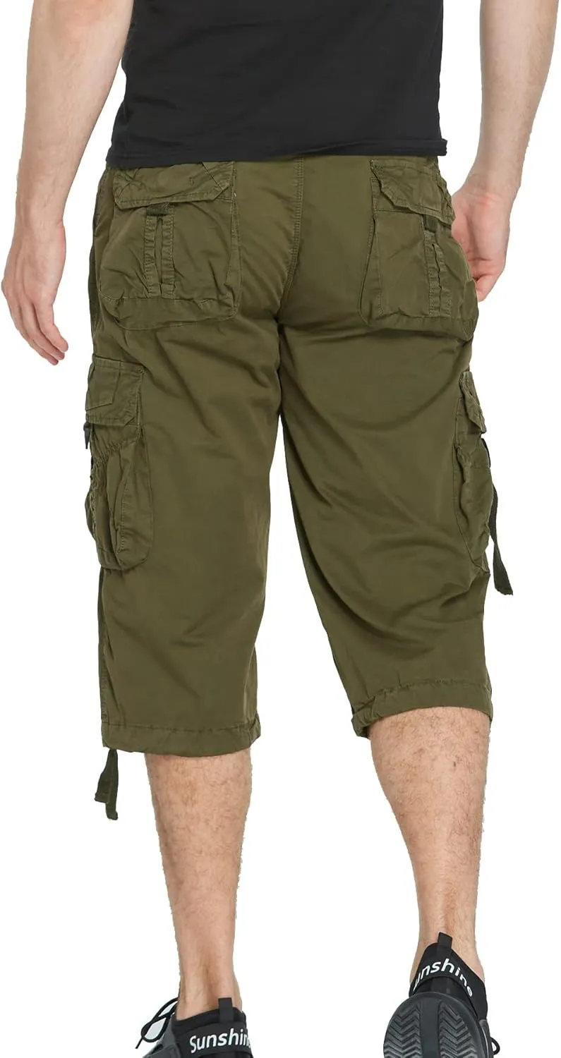 Men's Cargo Shorts 3/4 Cotton Relaxed Fit Below Knee Capri Cargo Pants