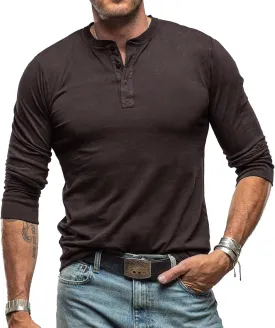 Men's Henley Shirts Casual Long Sleeve Basic Button-Down Slim Fit Lightweight Classic Cotton Pullover Tops 2025
