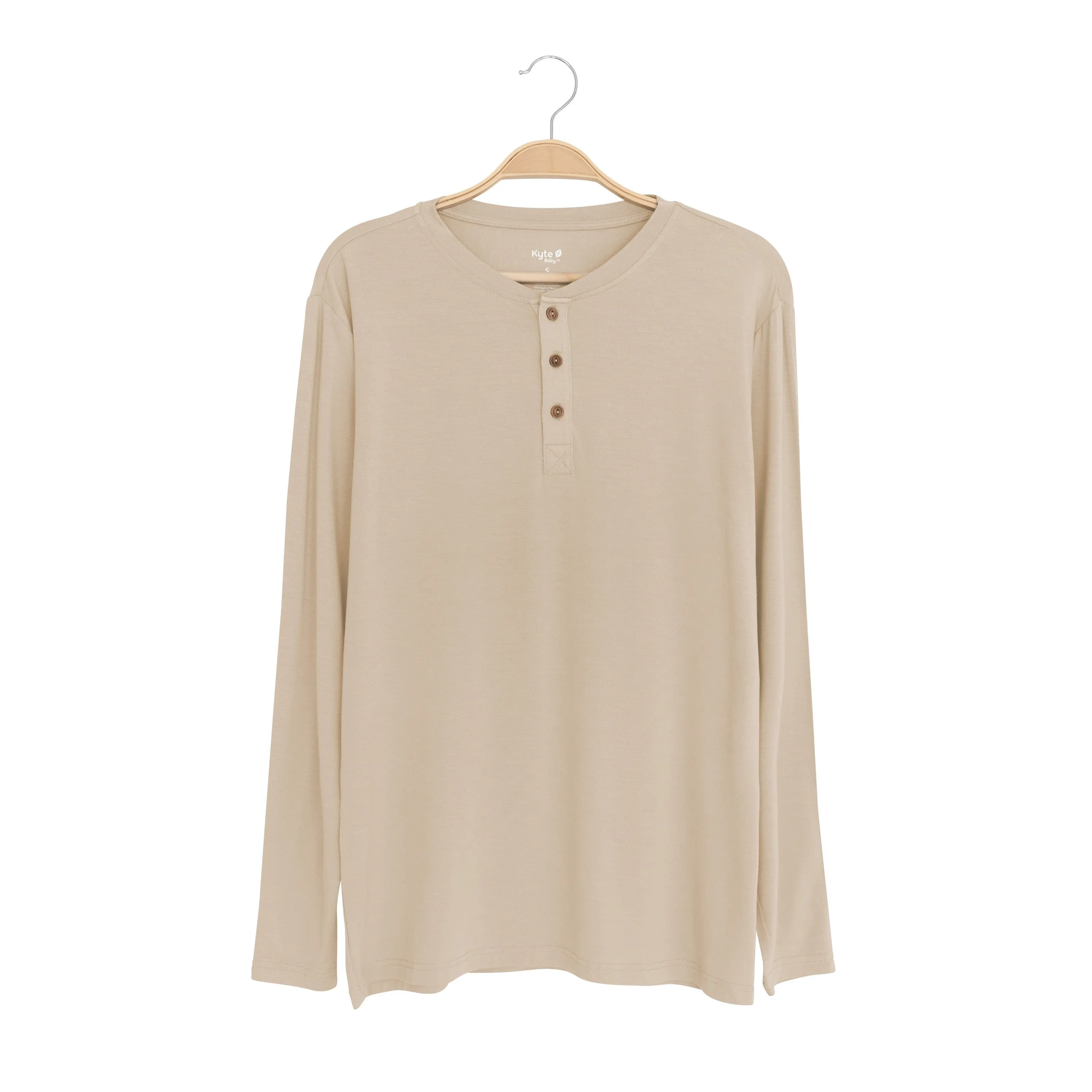 Men's Long Sleeve Henley Top in Almond