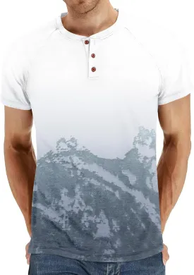 Men's Summer Polo Shirts Short Sleeve Cotton Casual Henley T-Shirts Button Raglan Sleeve Tees