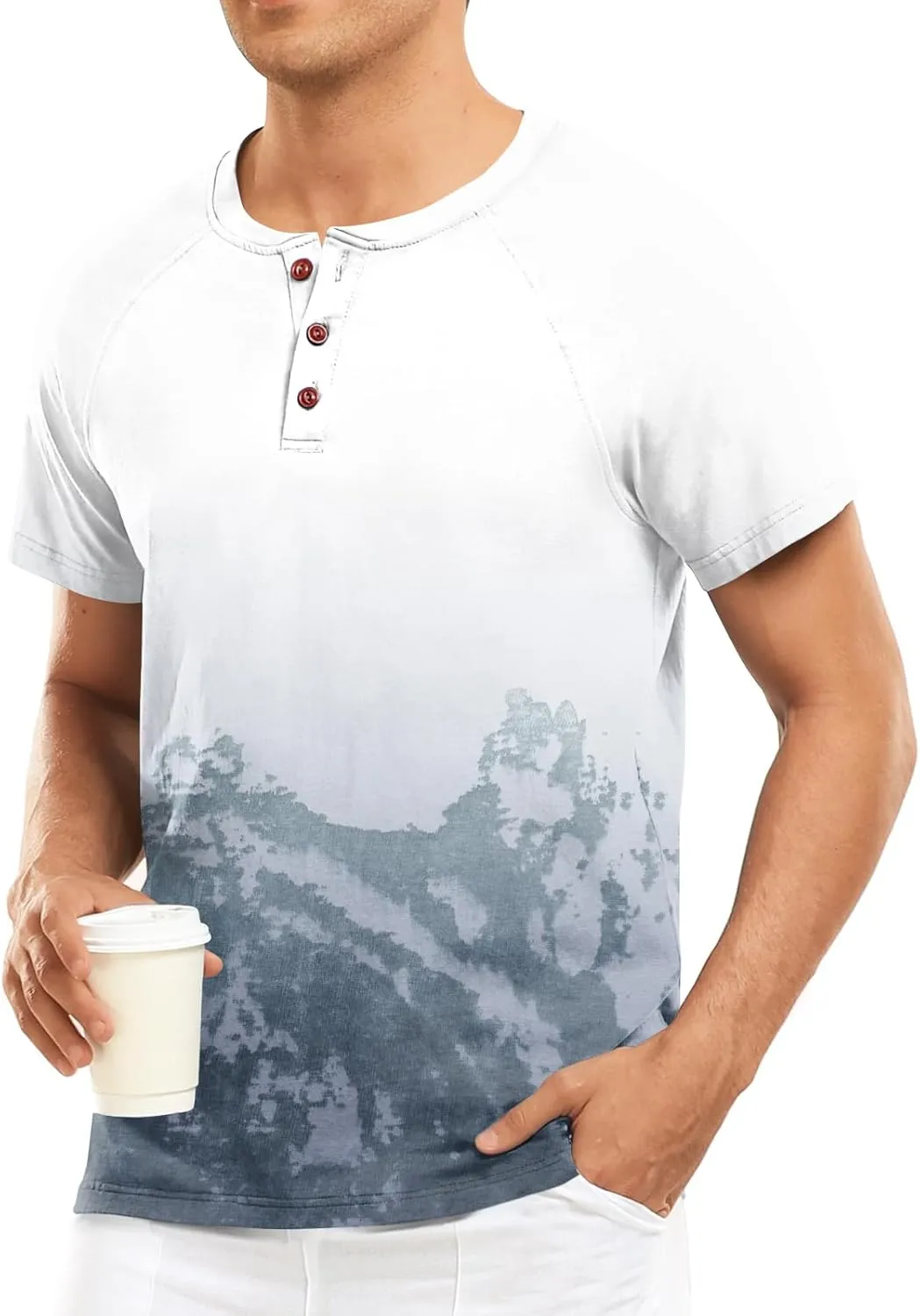 Men's Summer Polo Shirts Short Sleeve Cotton Casual Henley T-Shirts Button Raglan Sleeve Tees