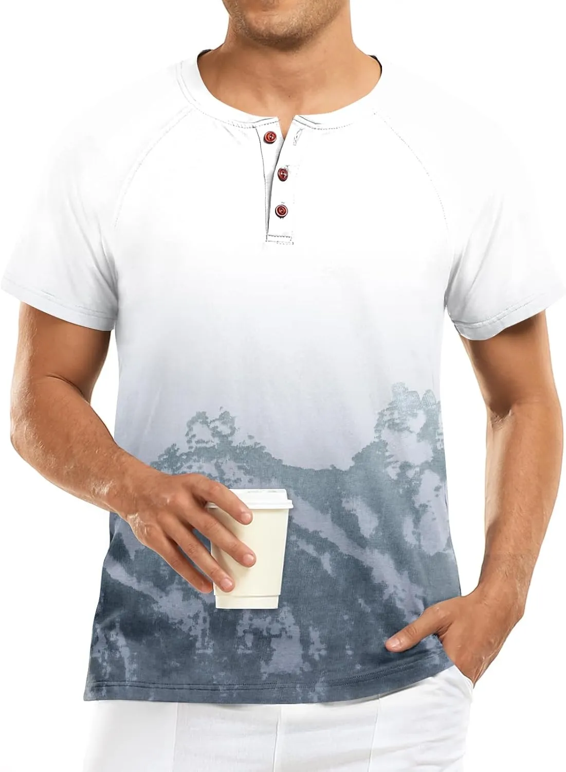 Men's Summer Polo Shirts Short Sleeve Cotton Casual Henley T-Shirts Button Raglan Sleeve Tees