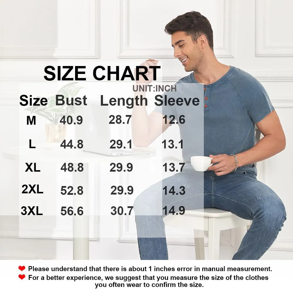 Men's Summer Polo Shirts Short Sleeve Cotton Casual Henley T-Shirts Button Raglan Sleeve Tees