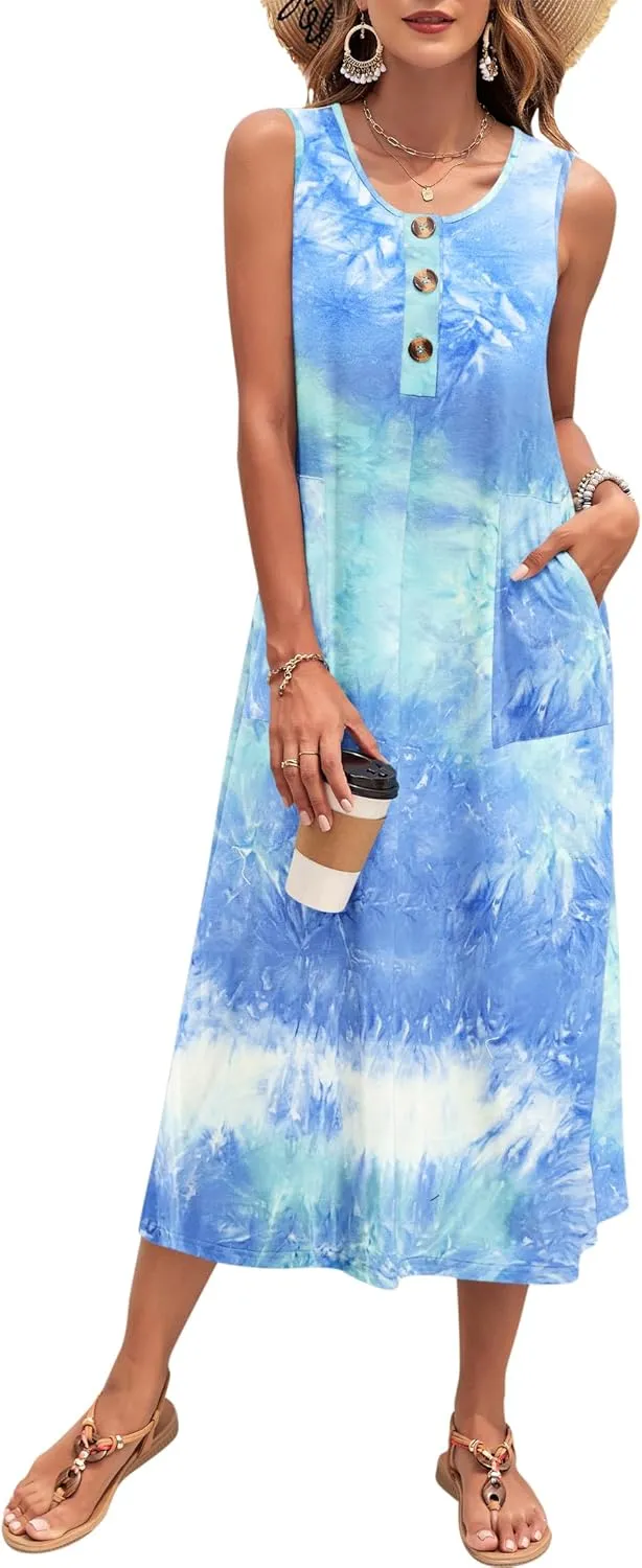 MOLERANI Women's Summer Maxi Dress 2025 Sleeveless Button Down Casual Loose Long Beach Sundress Travel Vacation Outfits