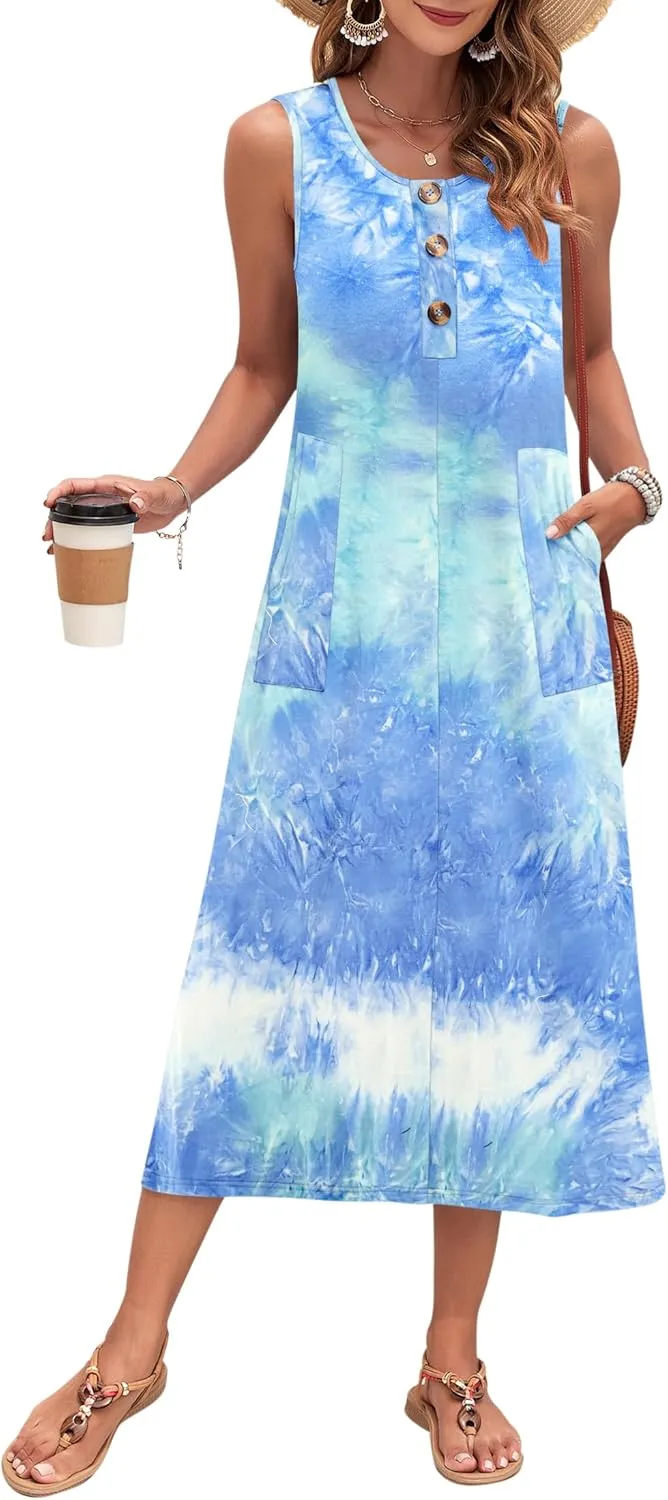 MOLERANI Women's Summer Maxi Dress 2025 Sleeveless Button Down Casual Loose Long Beach Sundress Travel Vacation Outfits