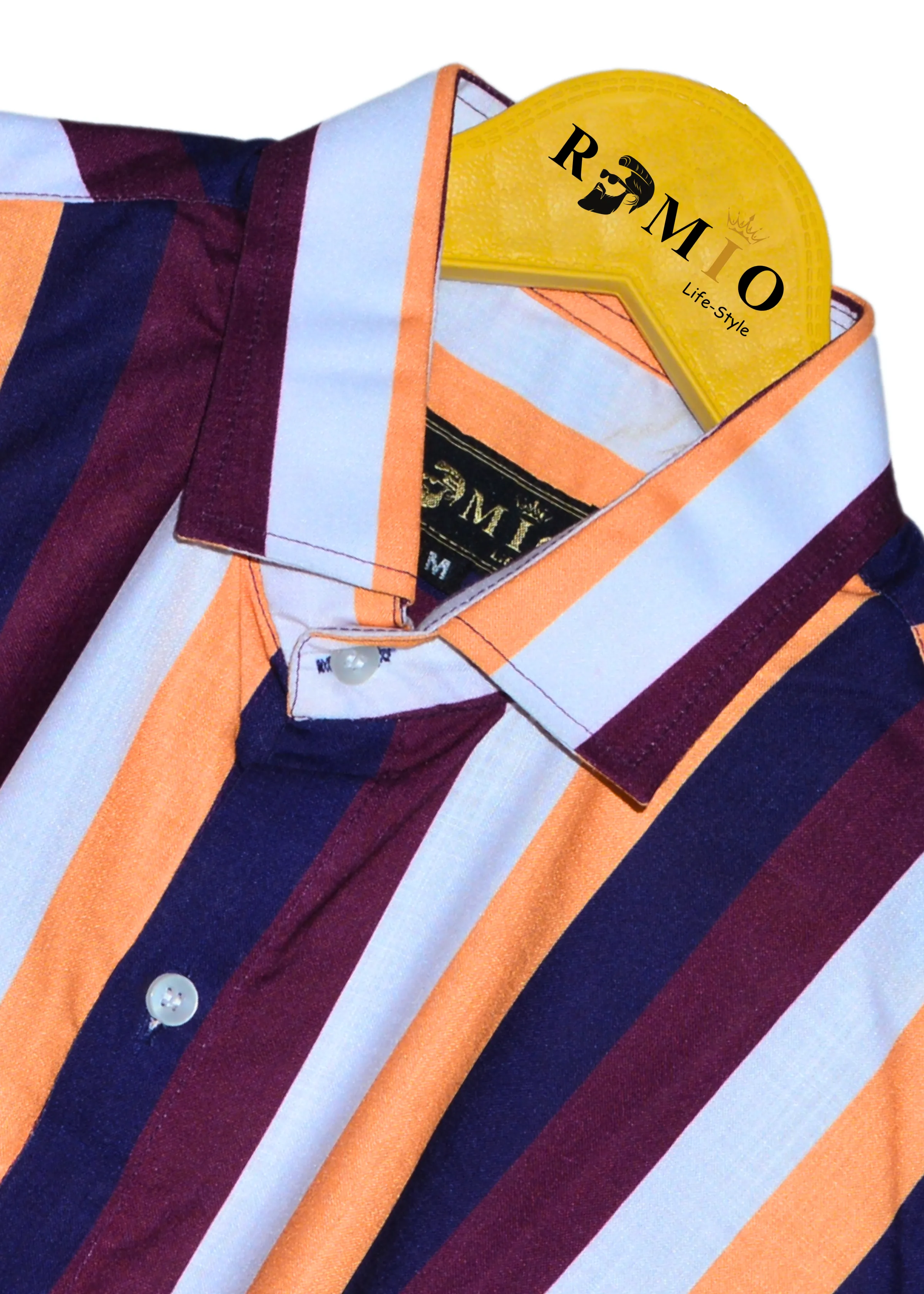 Navy Blue Stripe Printed Shirts Short sleeve (f33)