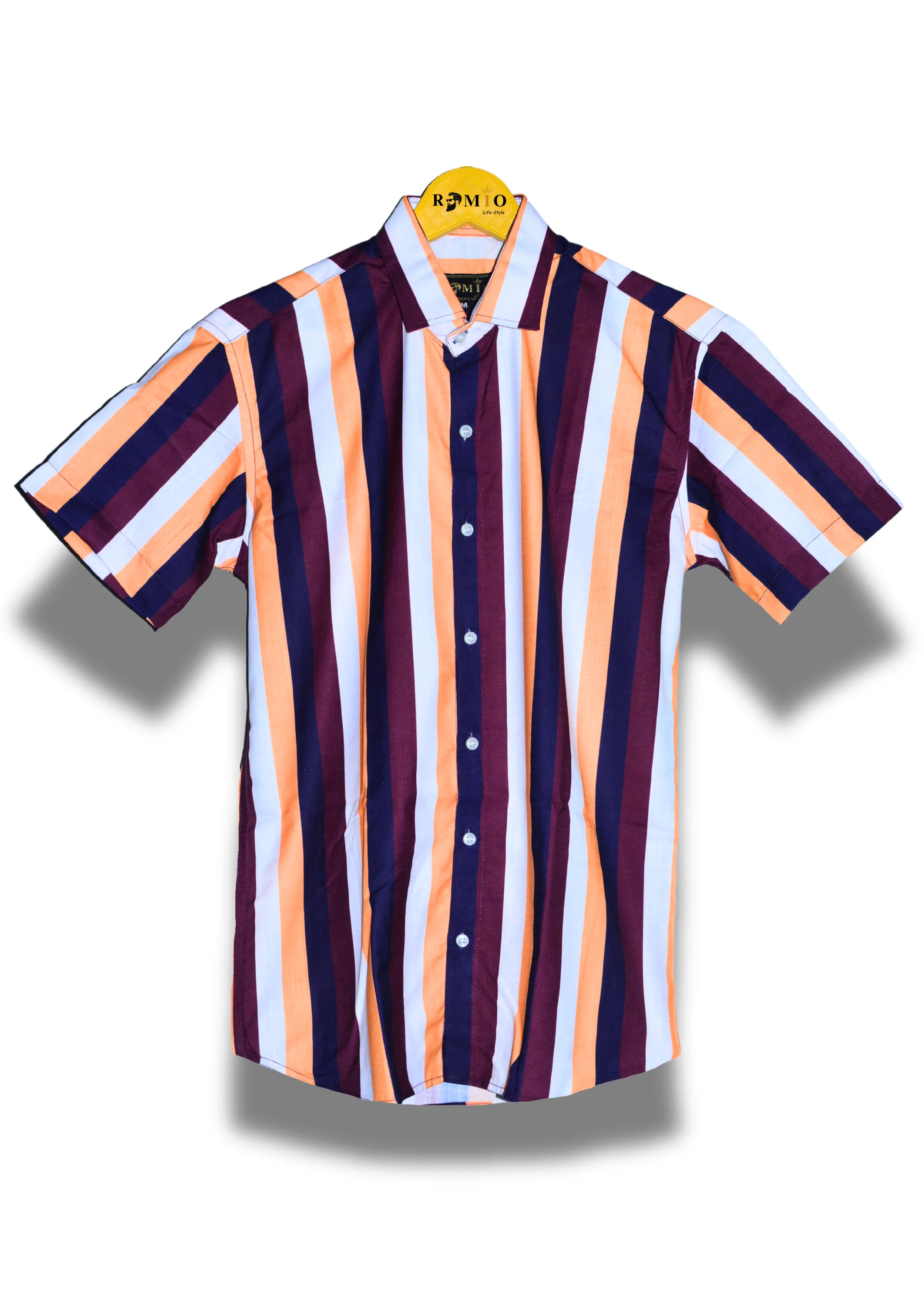 Navy Blue Stripe Printed Shirts Short sleeve (f33)