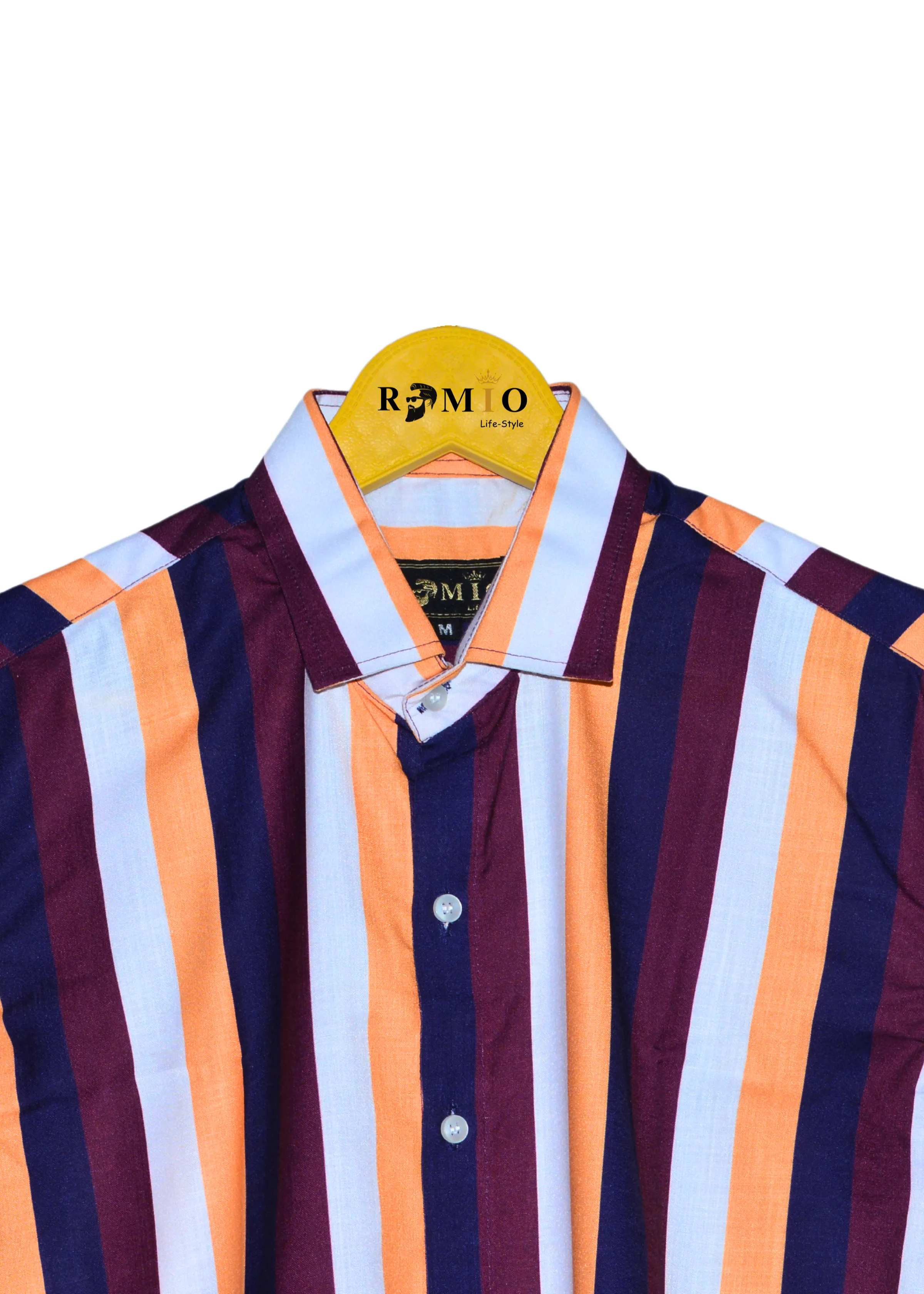 Navy Blue Stripe Printed Shirts Short sleeve (f33)