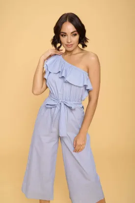 One Shoulder Sleeveless Jumpsuit with Ruffle